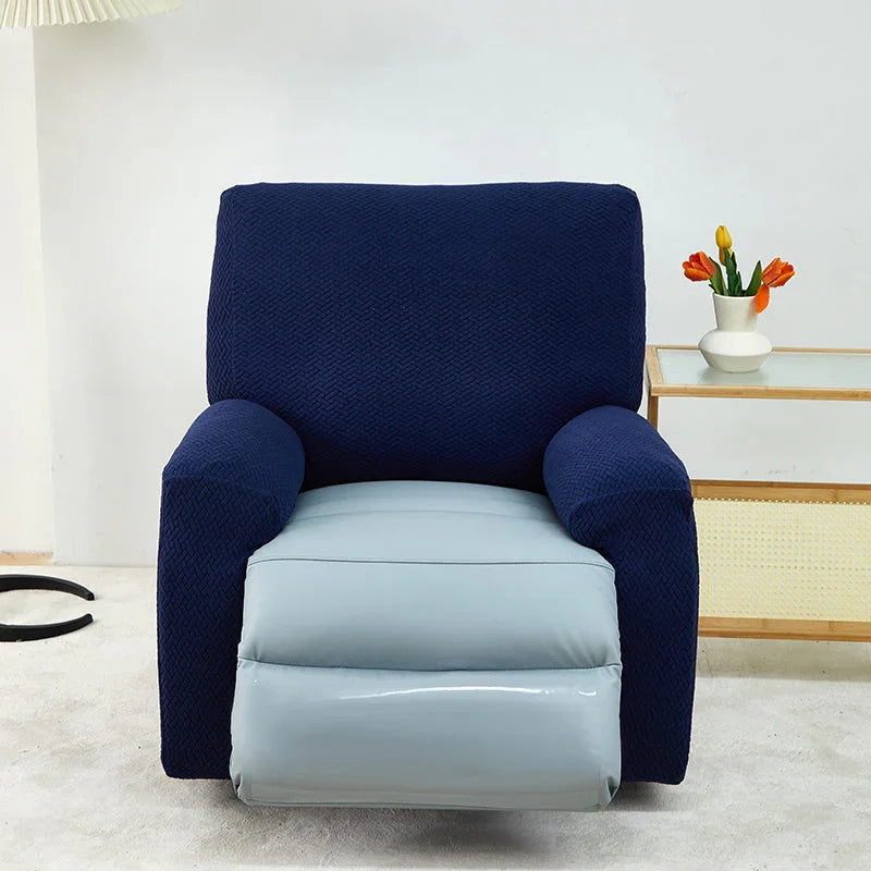 Housse de fauteuil relax Jacquard entrelacé · Bleu foncé · Extensible (vue 5)