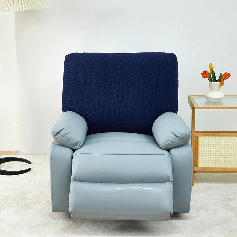 Housse de fauteuil relax Jacquard entrelacé · Bleu foncé · Extensible (vue 6)