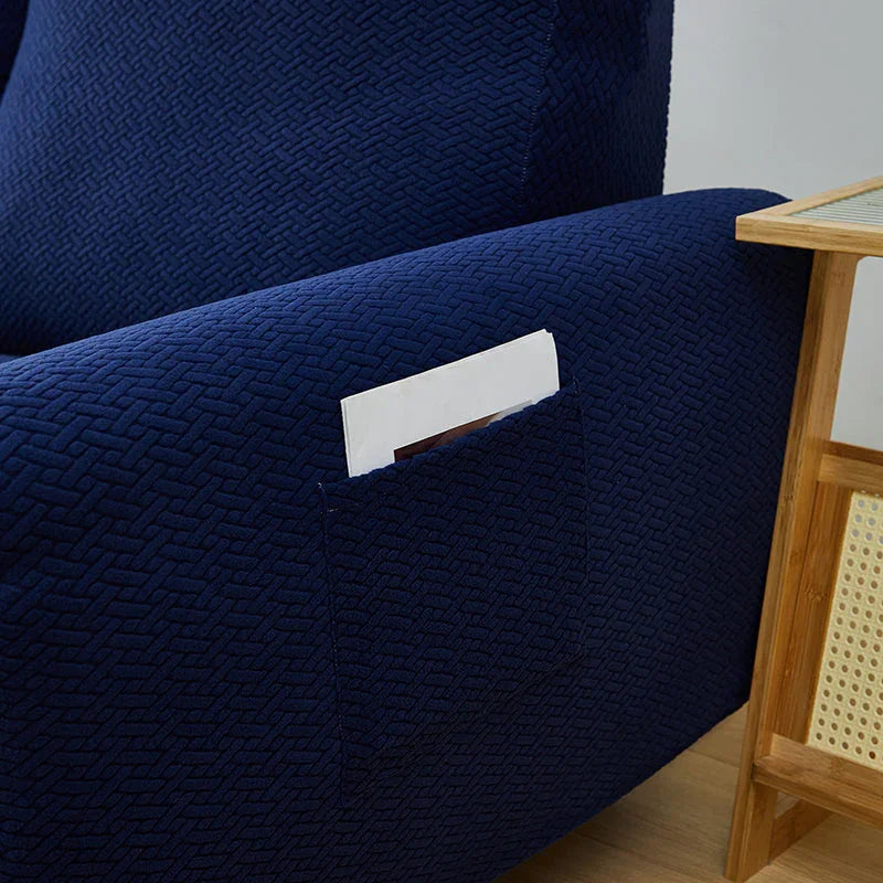 Housse de fauteuil relax Jacquard entrelacé · Bleu foncé · Extensible (vue 7)