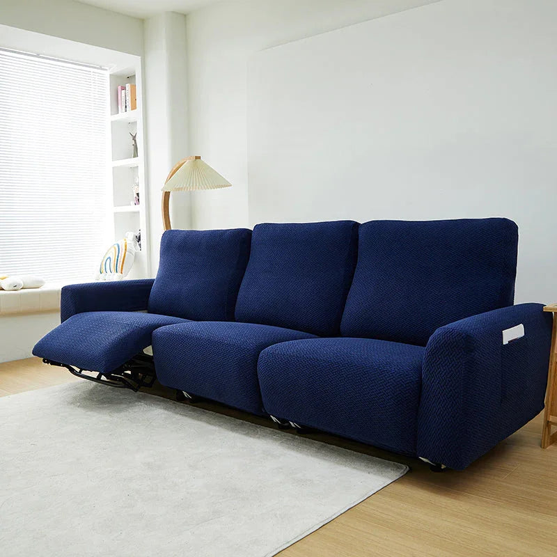 Housse de fauteuil relax Jacquard entrelacé · Bleu foncé · Extensible (vue 9)