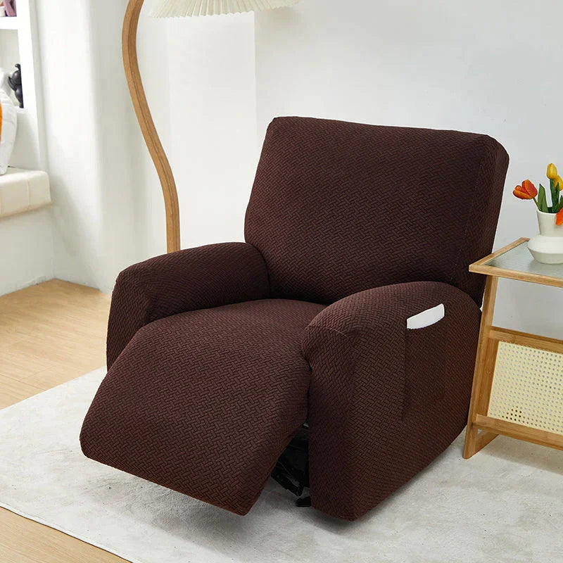 Housse de fauteuil relax Jacquard entrelacé · Marron foncé · Extensible (vue 2)