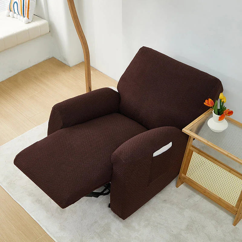 Housse de fauteuil relax Jacquard entrelacé · Marron foncé · Extensible (vue 3)