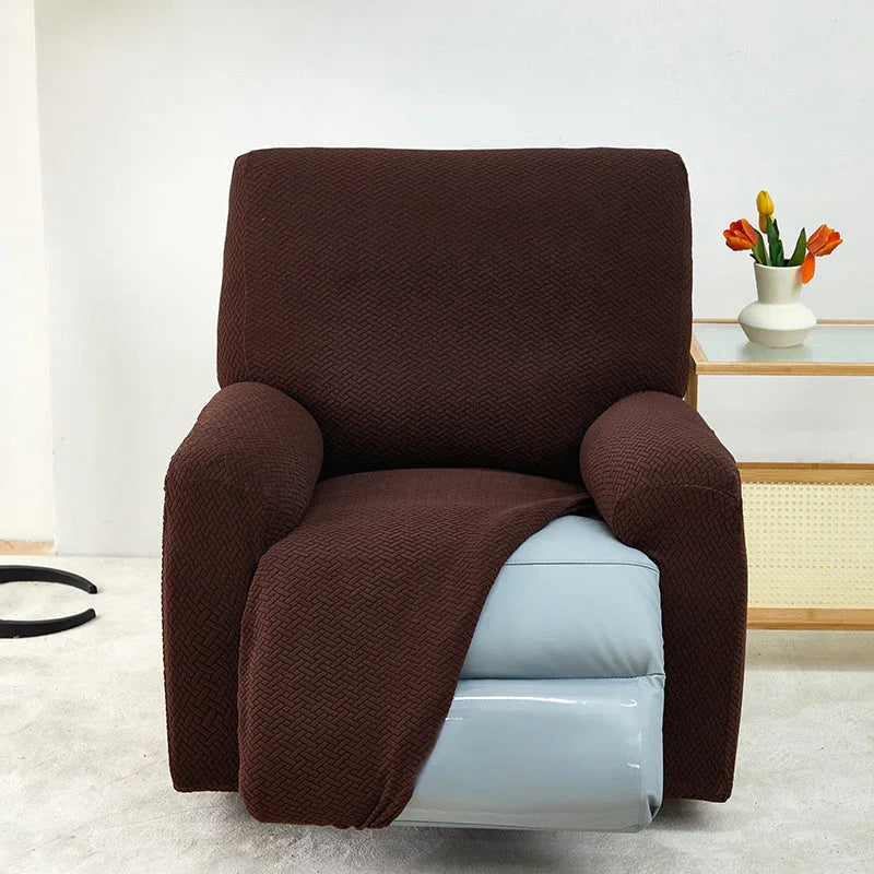 Housse de fauteuil relax Jacquard entrelacé · Marron foncé · Extensible (vue 4)