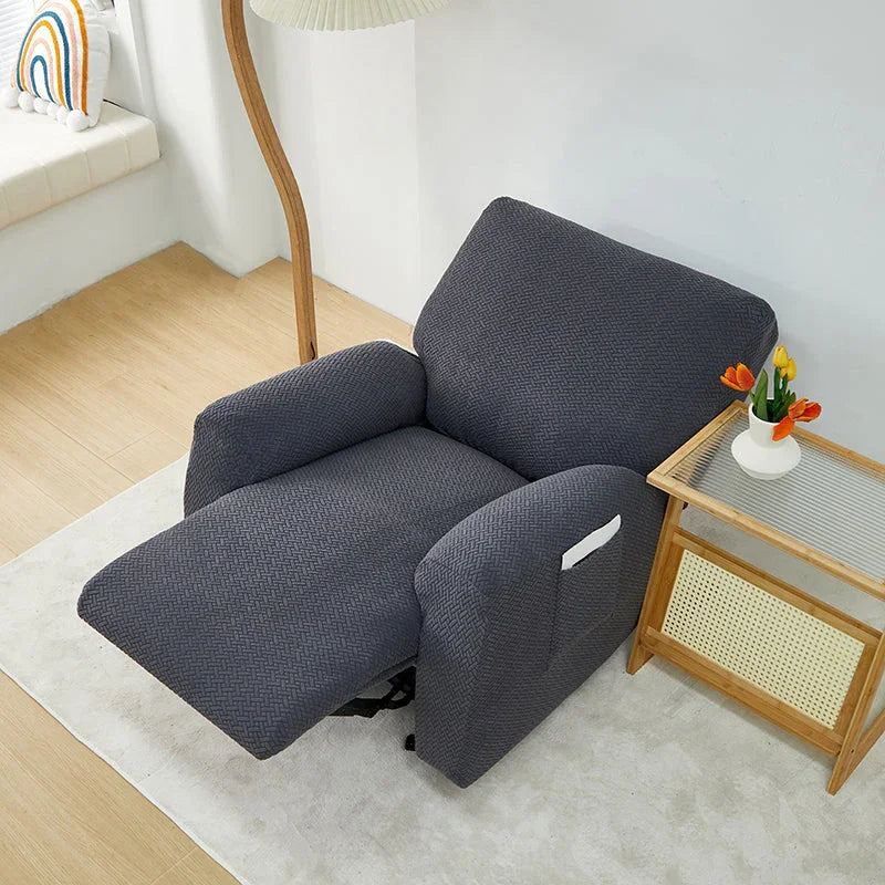 Housse de fauteuil relax Jacquard entrelacé · Gris foncé · Extensible (vue 3)