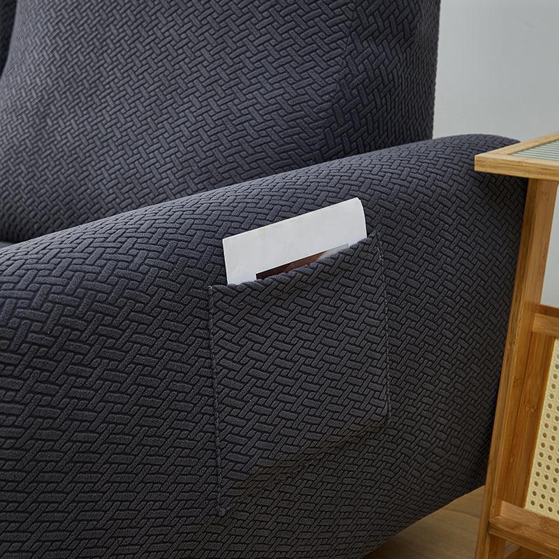 Housse de fauteuil relax Jacquard entrelacé · Gris foncé · Extensible (vue 7)