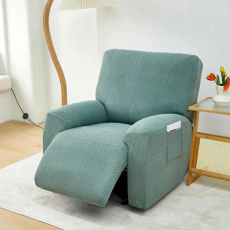 Housse de fauteuil relax Jacquard entrelacé · Vert foncé · Extensible (vue 2)