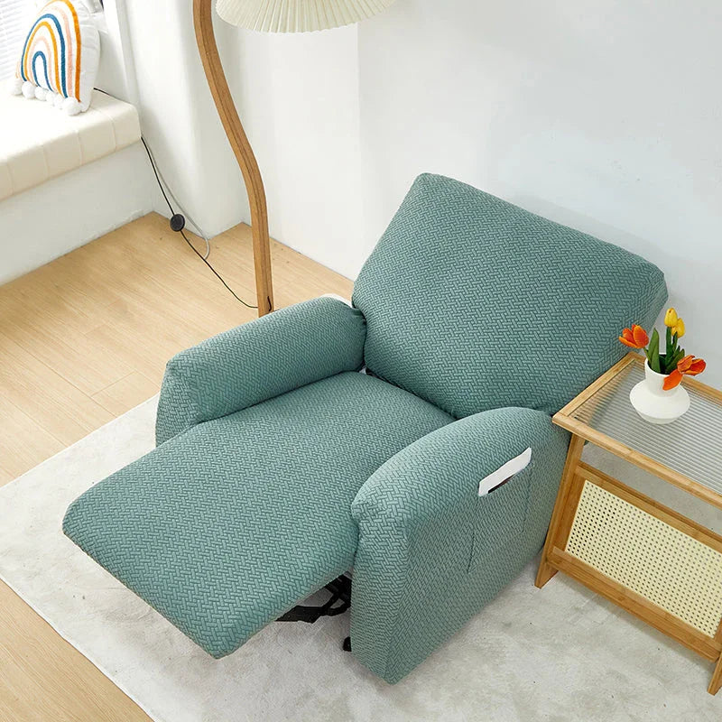 Housse de fauteuil relax Jacquard entrelacé · Vert foncé · Extensible (vue 3)