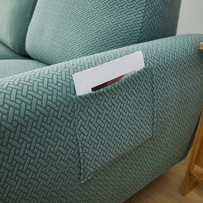 Housse de fauteuil relax Jacquard entrelacé · Vert foncé · Extensible (vue 7)