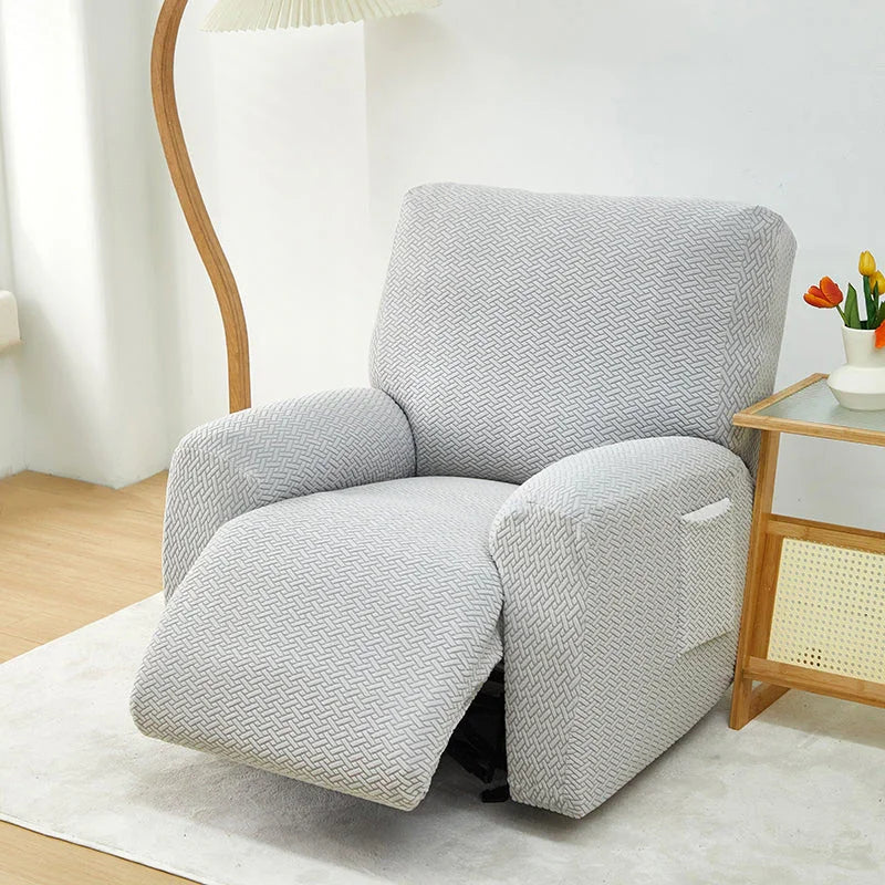 Housse de fauteuil relax Jacquard entrelacé · Gris clair · Extensible (vue 2)