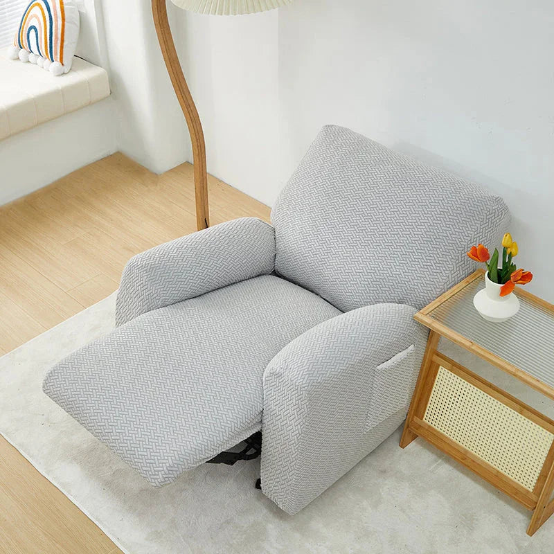 Housse de fauteuil relax Jacquard entrelacé · Gris clair · Extensible (vue 3)