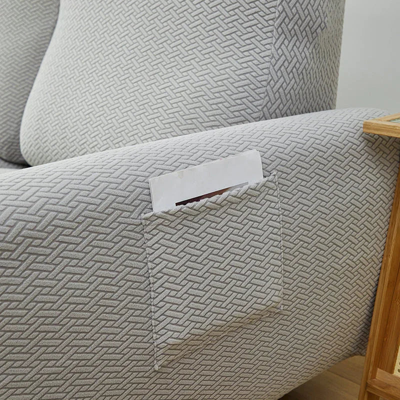 Housse de fauteuil relax Jacquard entrelacé · Gris clair · Extensible (vue 7)