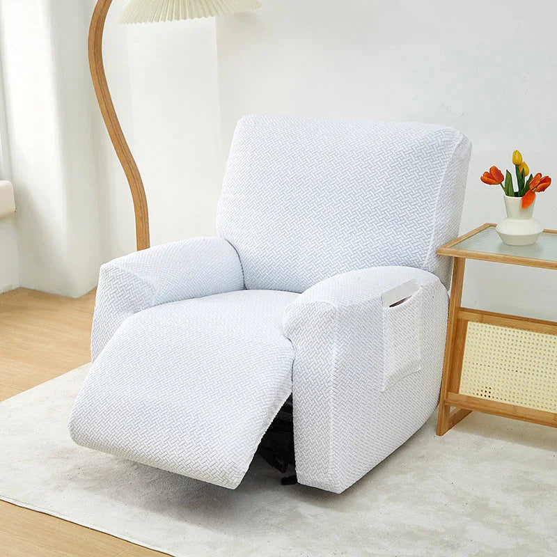 Housse de fauteuil relax Jacquard entrelacé · Blanc · Extensible (vue 2)