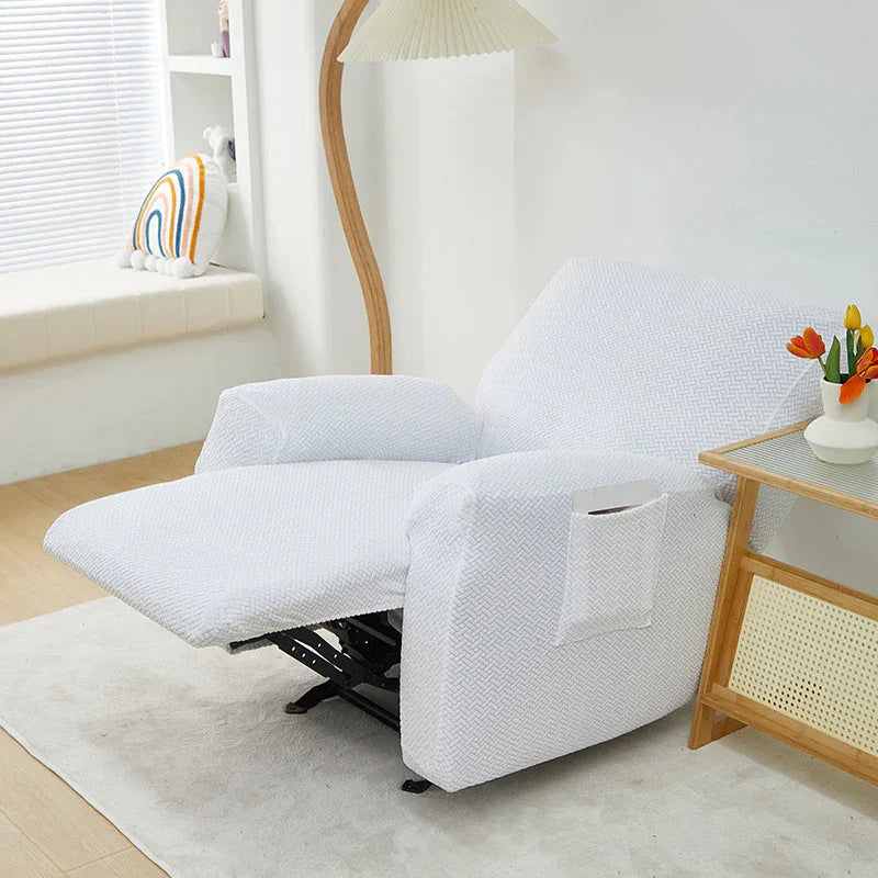 Housse de fauteuil relax Jacquard entrelacé · Blanc · Extensible (vue 3)