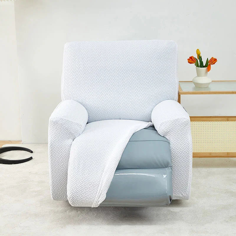 Housse de fauteuil relax Jacquard entrelacé · Blanc · Extensible (vue 4)