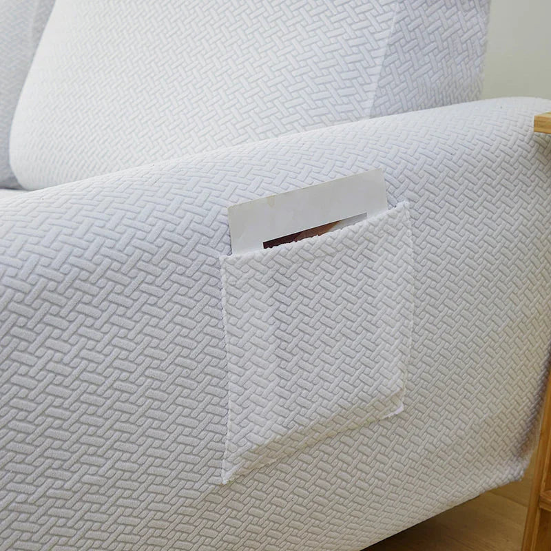 Housse de fauteuil relax Jacquard entrelacé · Blanc · Extensible (vue 7)