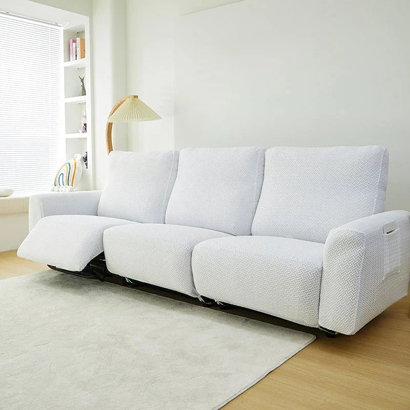 Housse de fauteuil relax Jacquard entrelacé · Blanc · Extensible (vue 9)