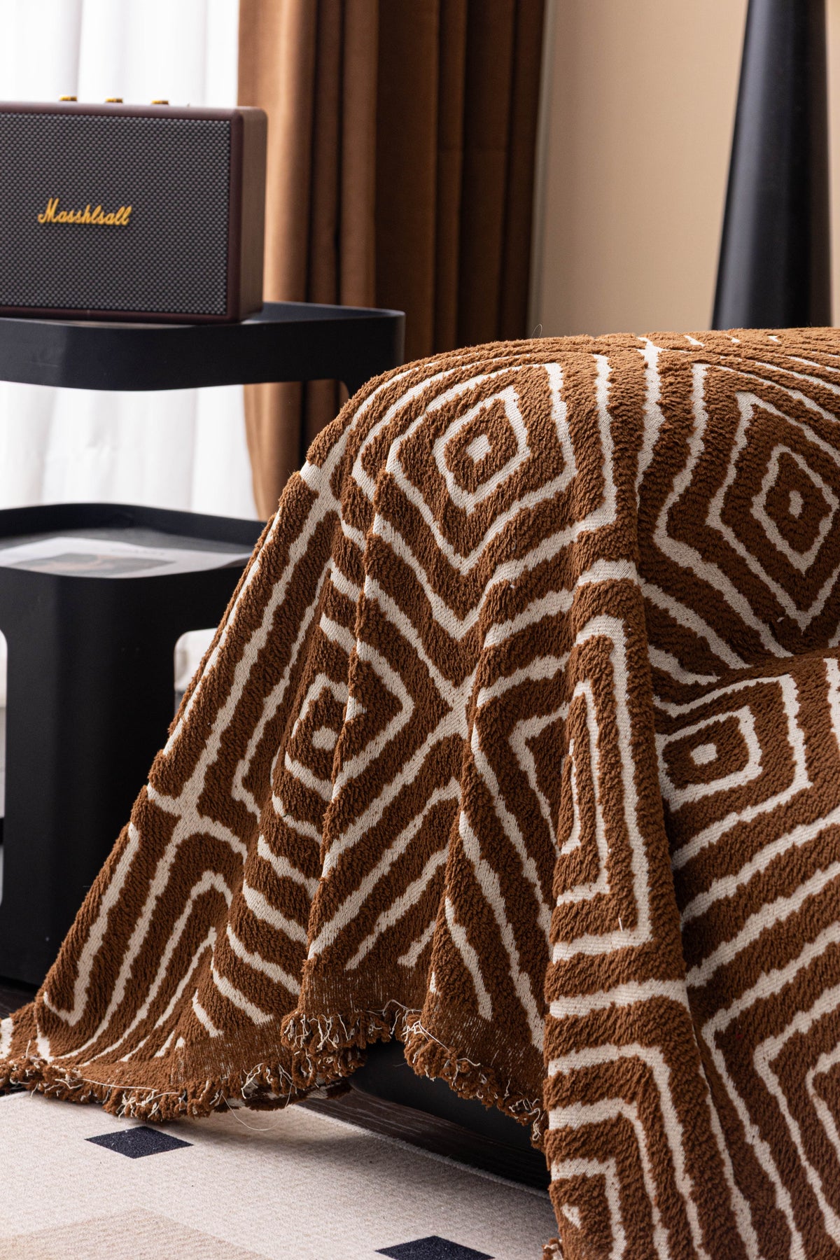 Plaid Atlas Geo · Marron chocolat (vue 10)