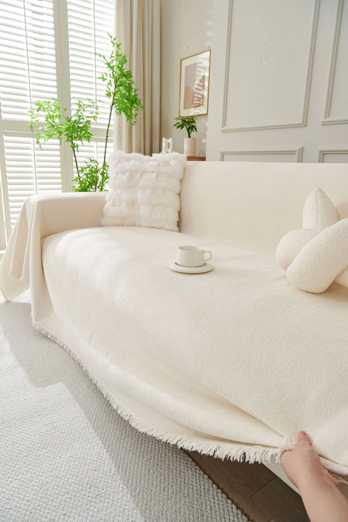 Plaid Elligate · Blanc cassé (vue 3)